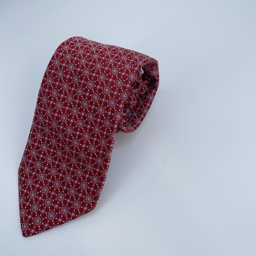 Eton Tie Mens One Size Red Blue Floral Silk Classic Luxury Necktie Italy Made